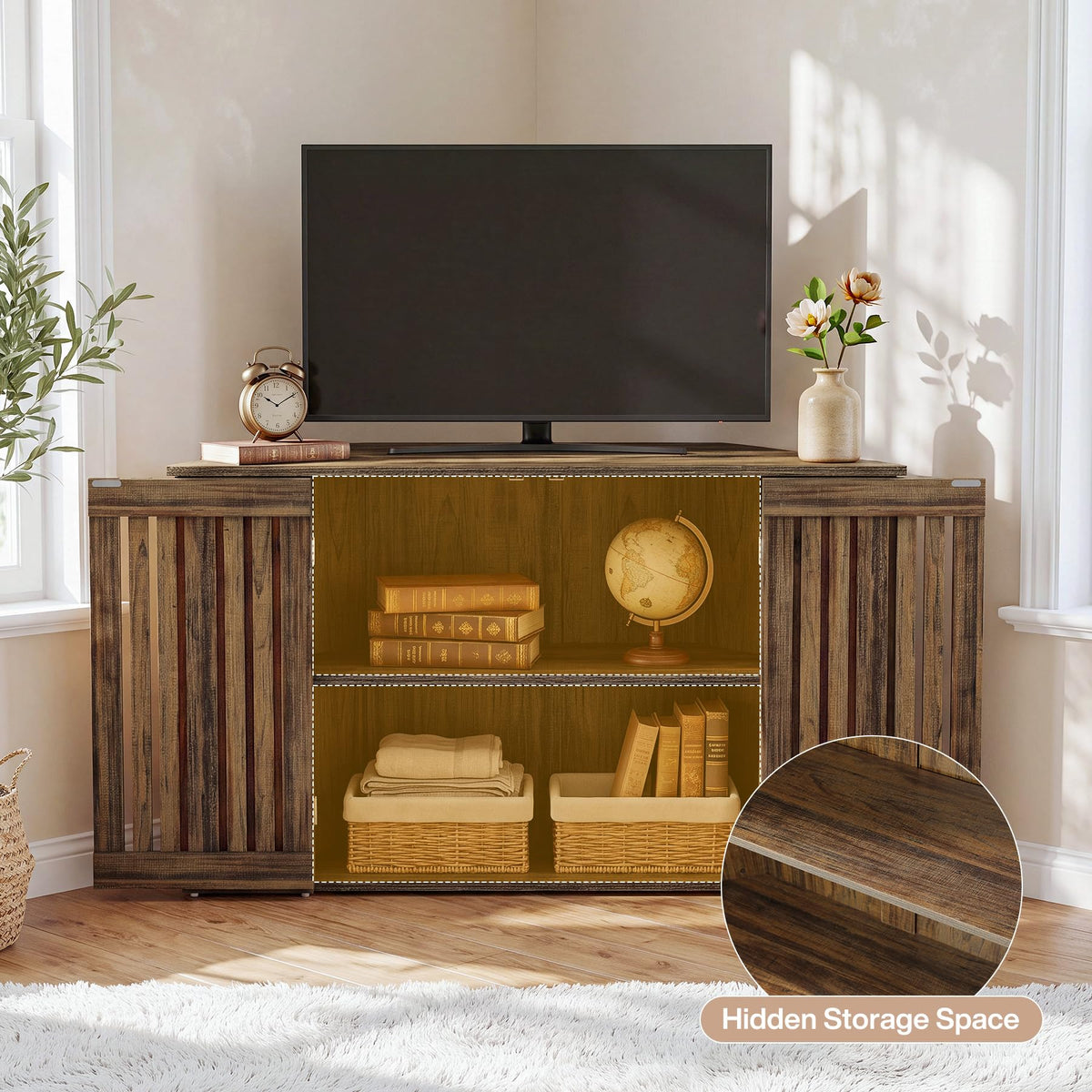 53" Farmhouse Corner TV Stand with Storage N582855