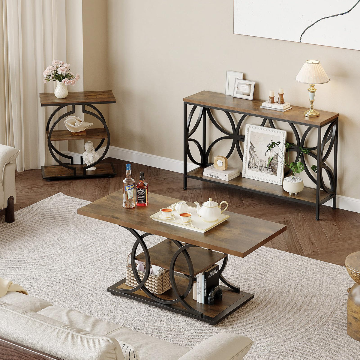 Narrow Sofa Table 47.2 Inch Industrial Console Table with Storage M7854
