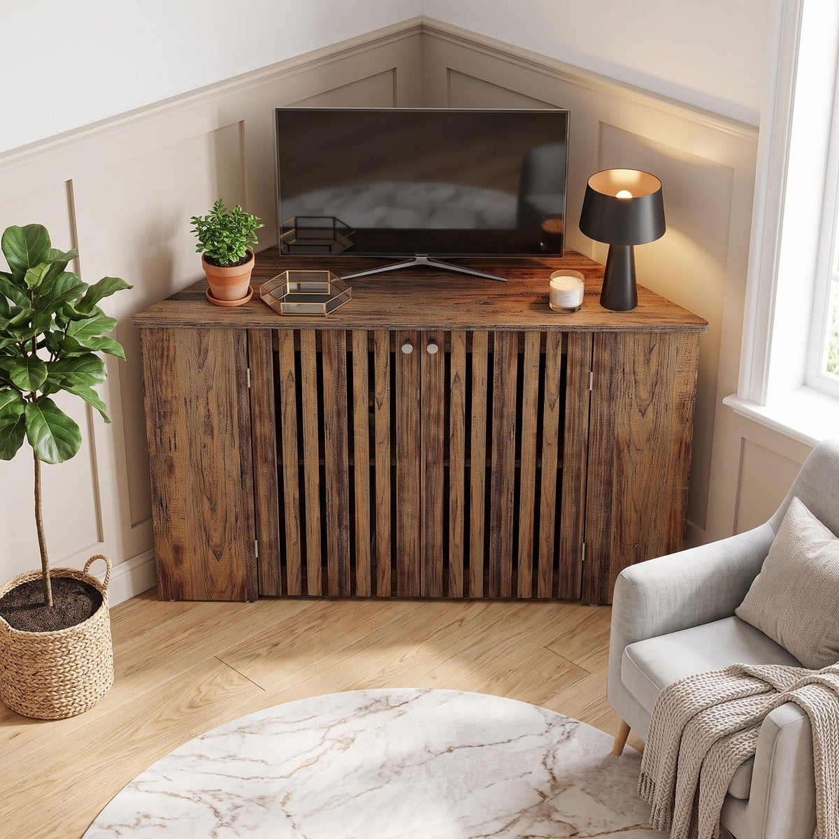 53" Farmhouse Corner TV Stand with Storage N582855