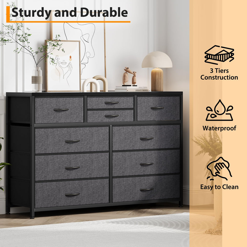 10 Drawer Fabric Dresser with Wood Top Z891