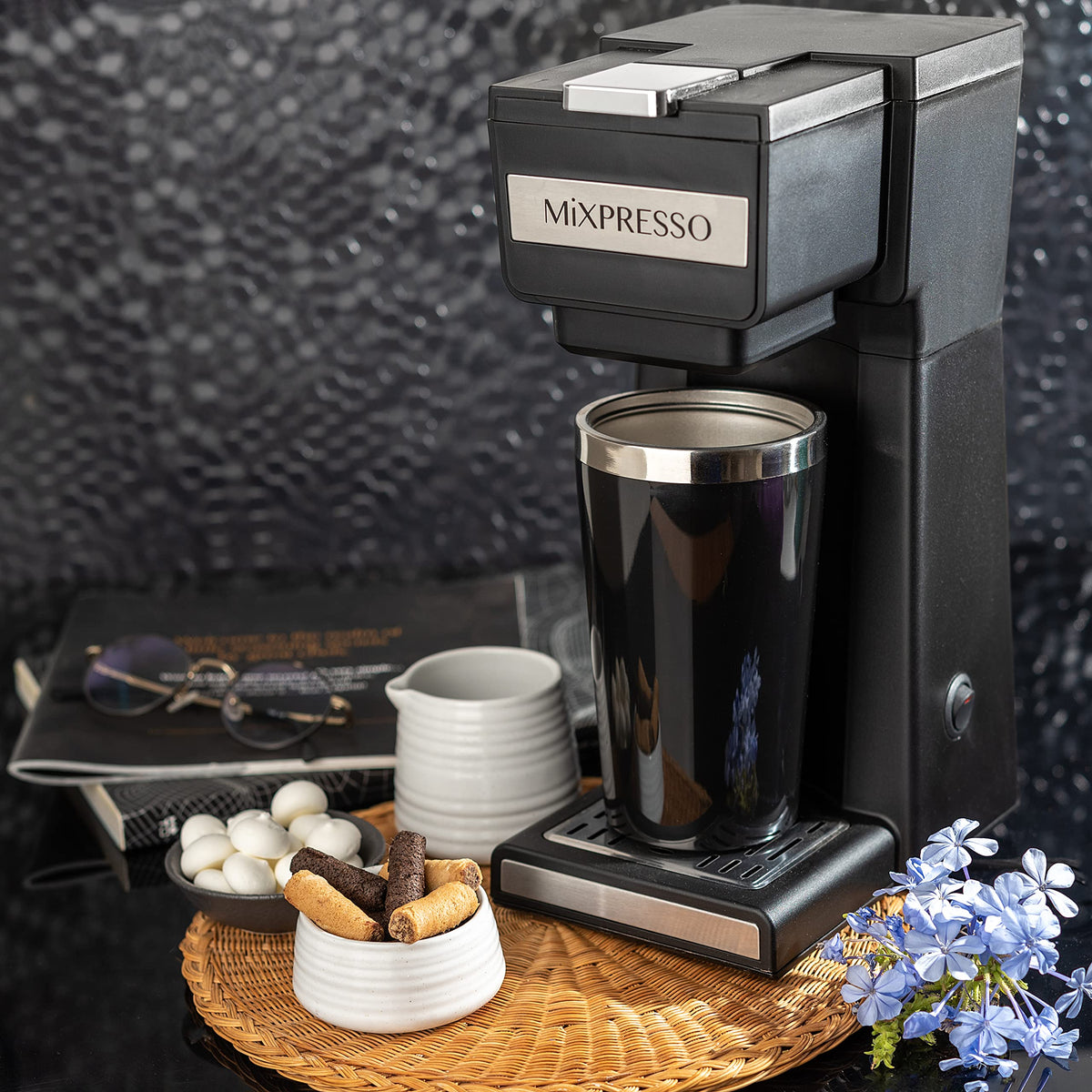 Single Serve Coffee Maker with 14oz Travel Mug & Reusable Filter Q935181
