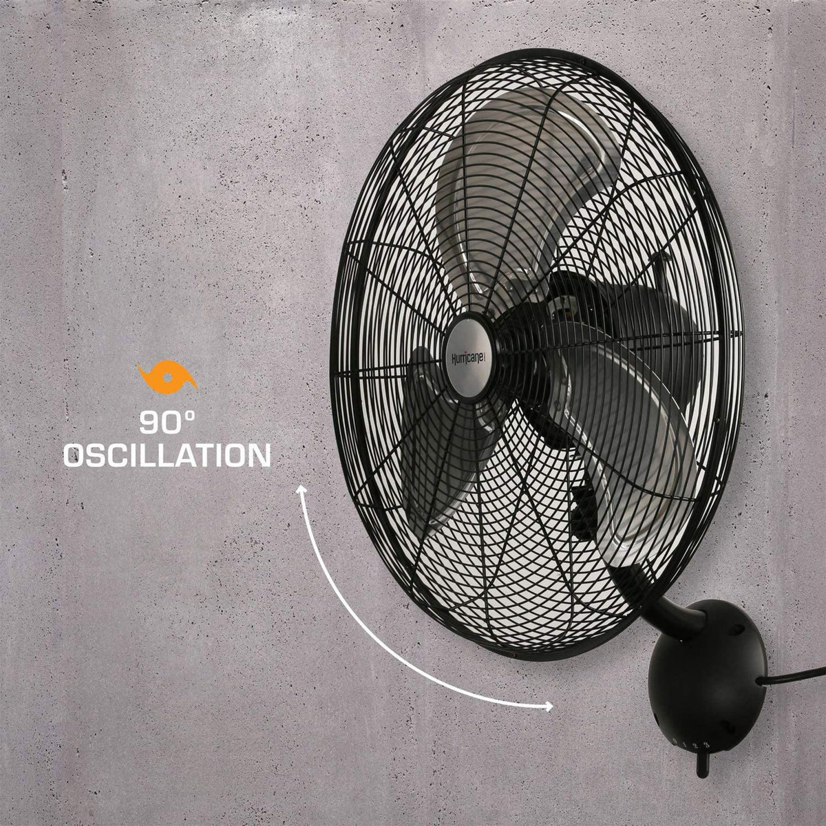 Black 20in 3 Speed Oscillating Wall Fan E17886