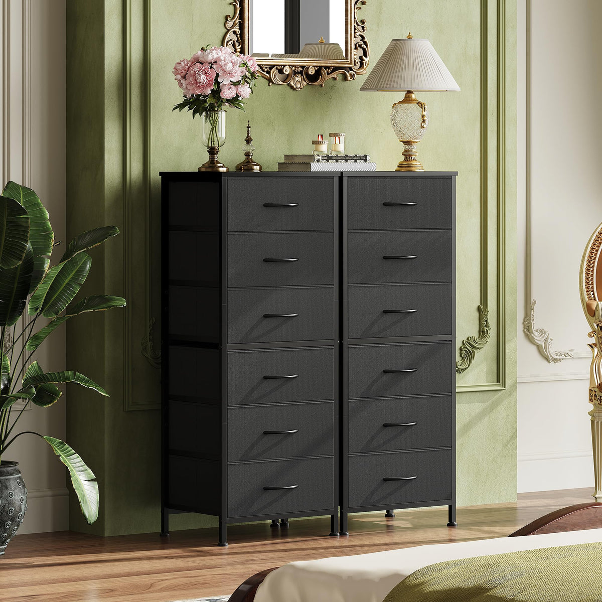 Black 6 Drawer Tall Dresser A86300