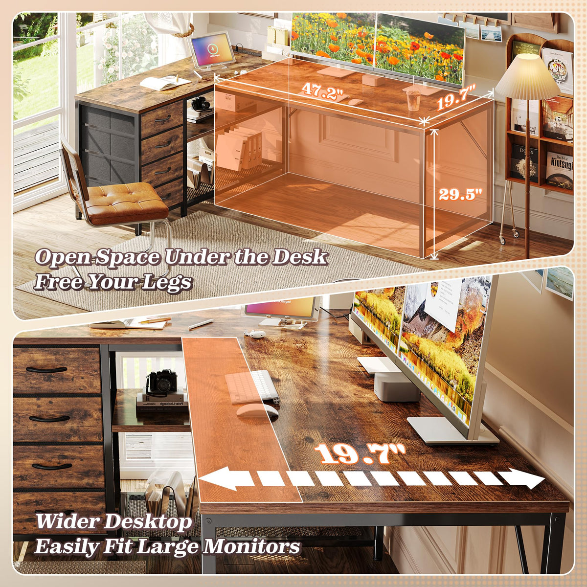 61" L Shaped Desk with Power Outlets & 4 Drawers V575347