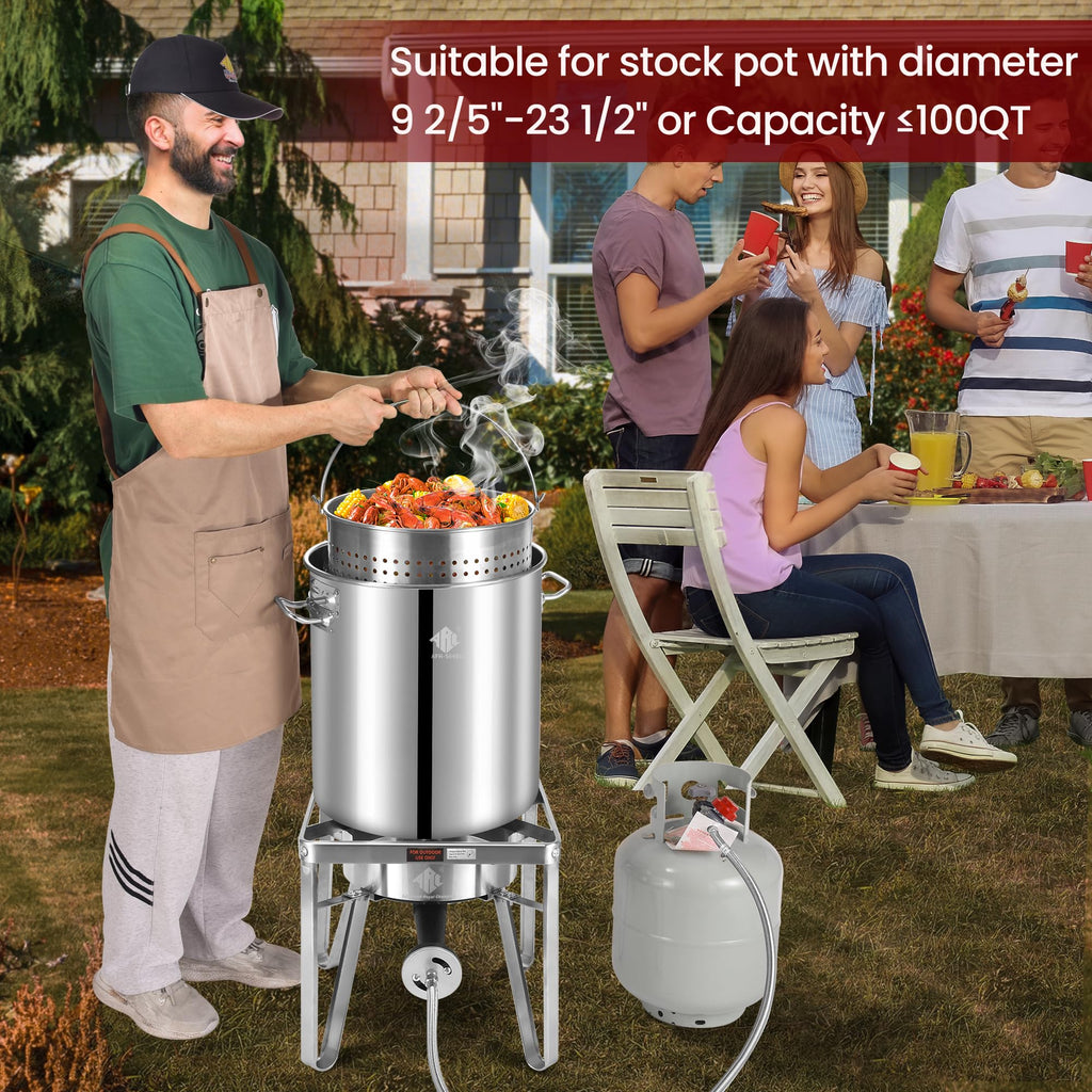 40QT Stainless Steel Stockpot with Basket and Steamer Rack G864832