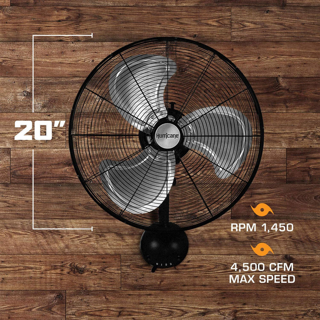 Black 20in 3 Speed Oscillating Wall Fan E17886