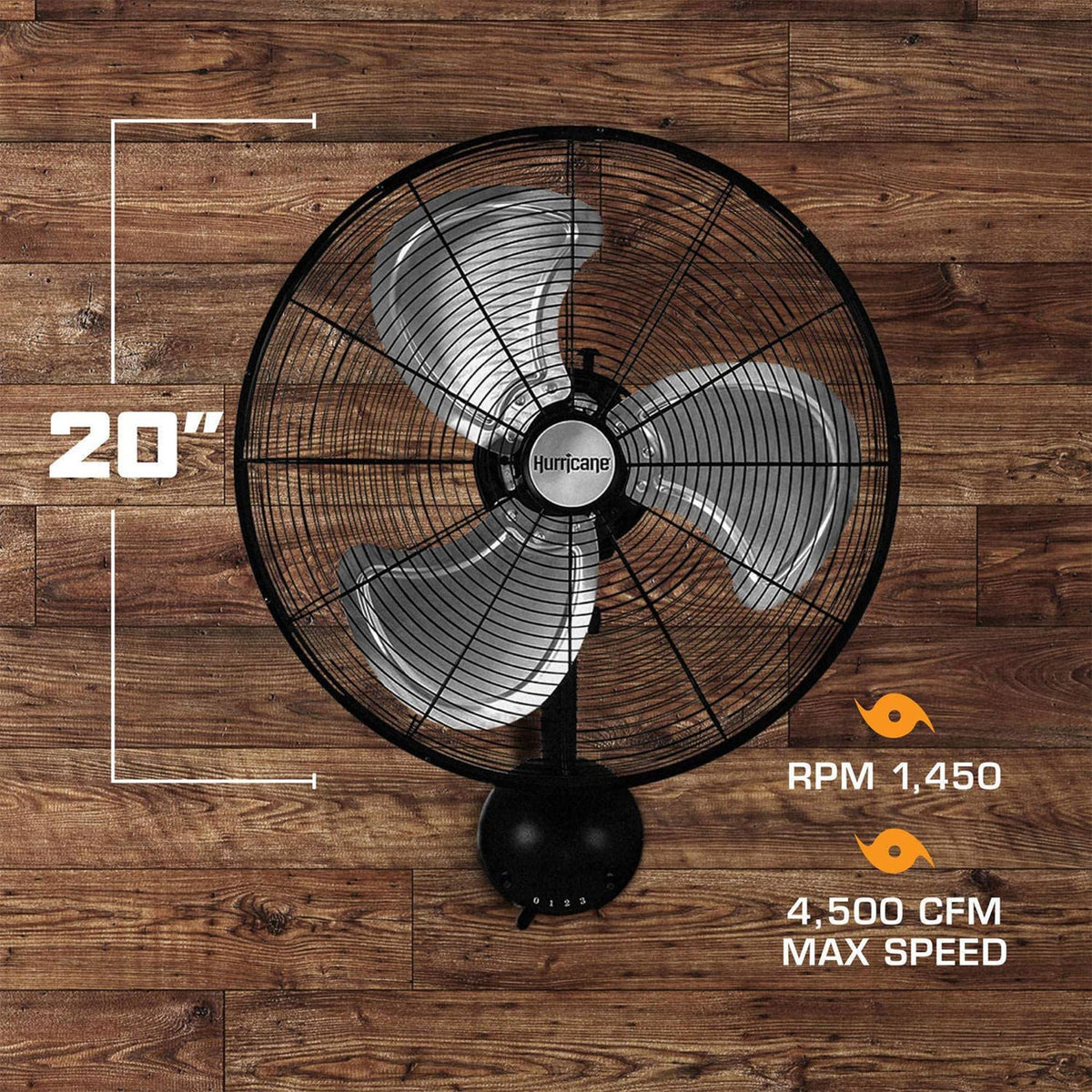 Black 20in 3 Speed Oscillating Wall Fan E17886