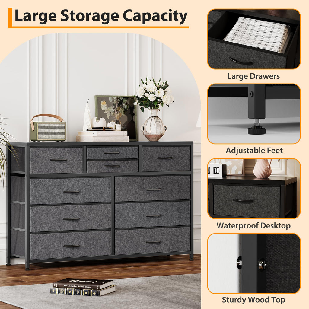 10 Drawer Fabric Dresser with Wood Top Z891