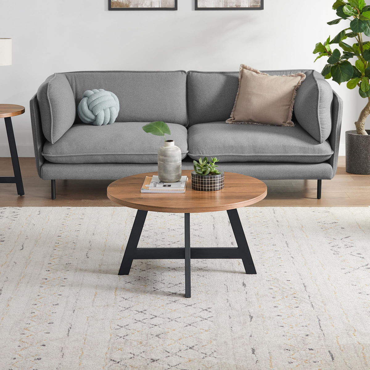 Round Wood Top Metal Base Coffee Table J13137