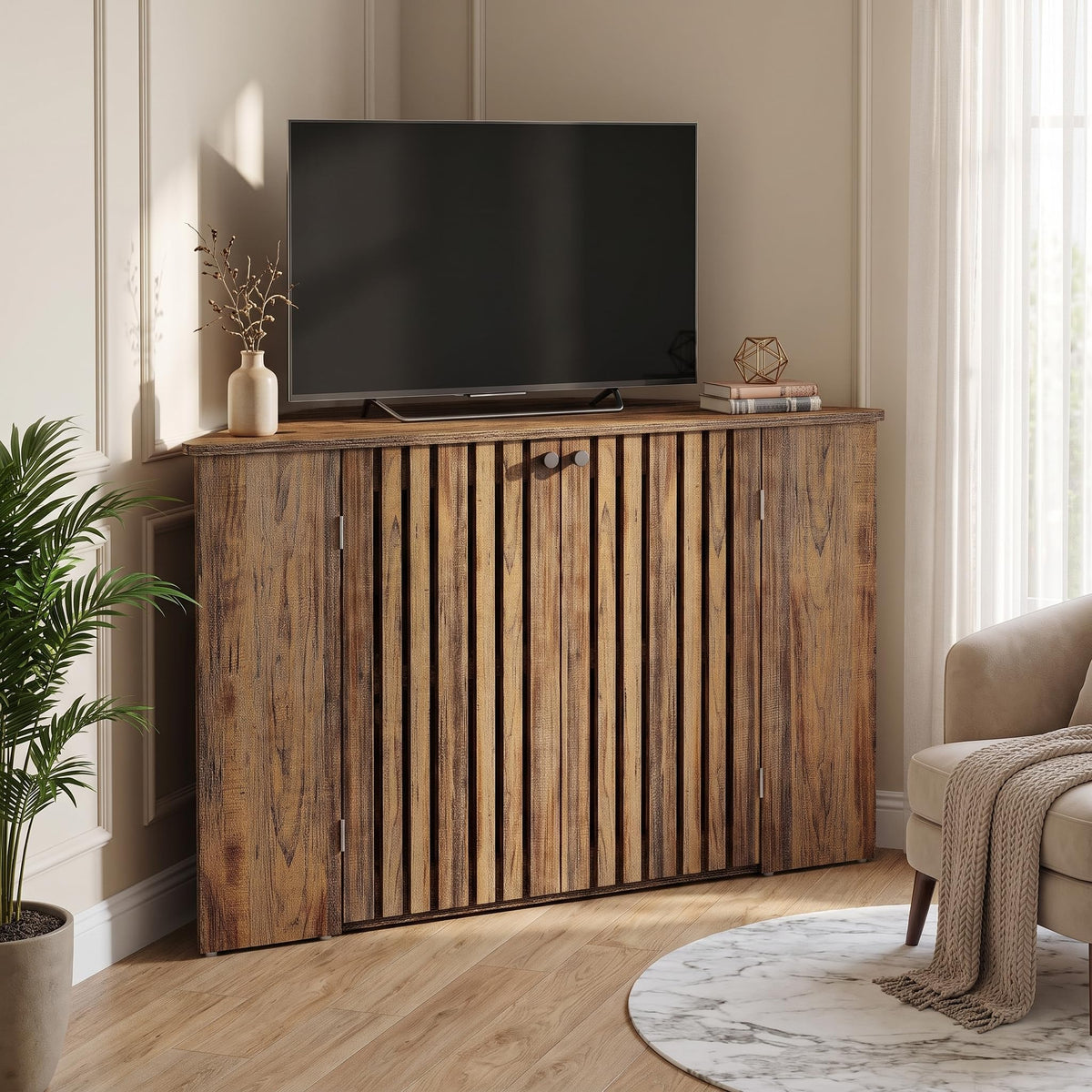 53" Farmhouse Corner TV Stand with Storage N582855