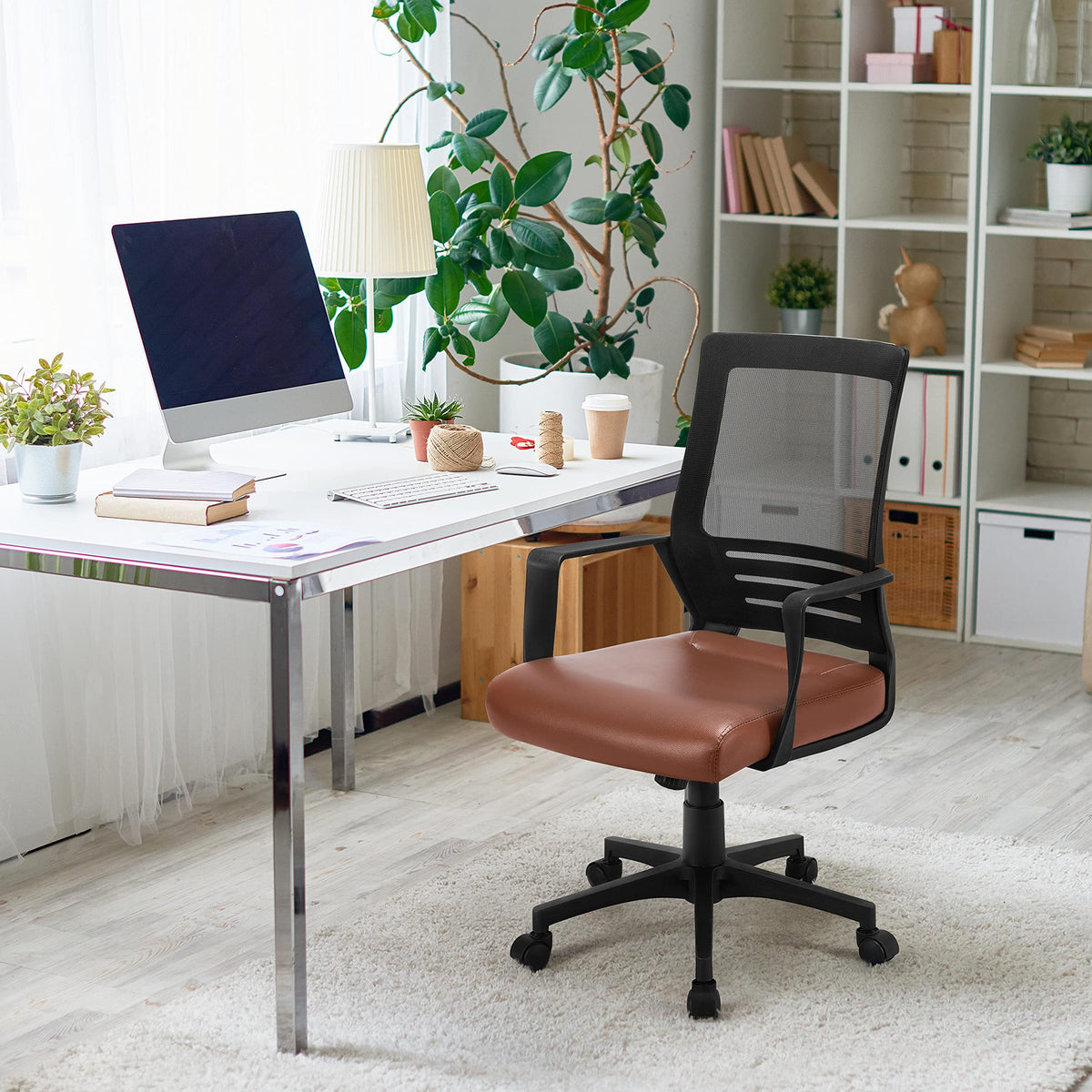 Brown Mesh Swivel Office Desk Chair J10081