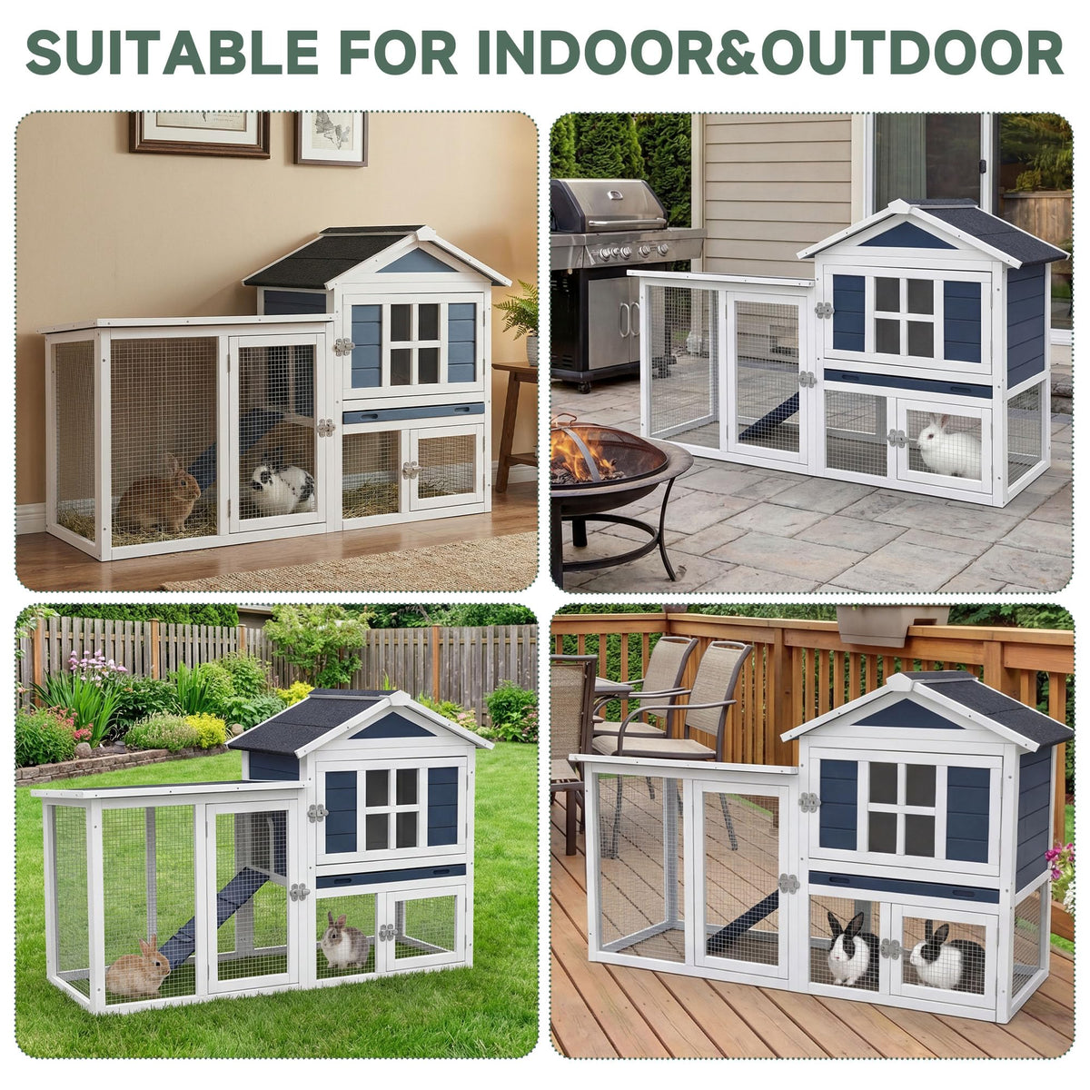 Wooden Rabbit Hutch with Pull-Out Cleaning Tray R85763