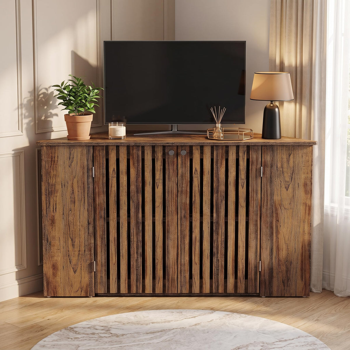 53" Farmhouse Corner TV Stand with Storage N582855